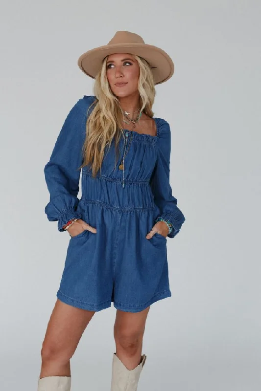 Indigo Breeze Smocked Romper - Blue