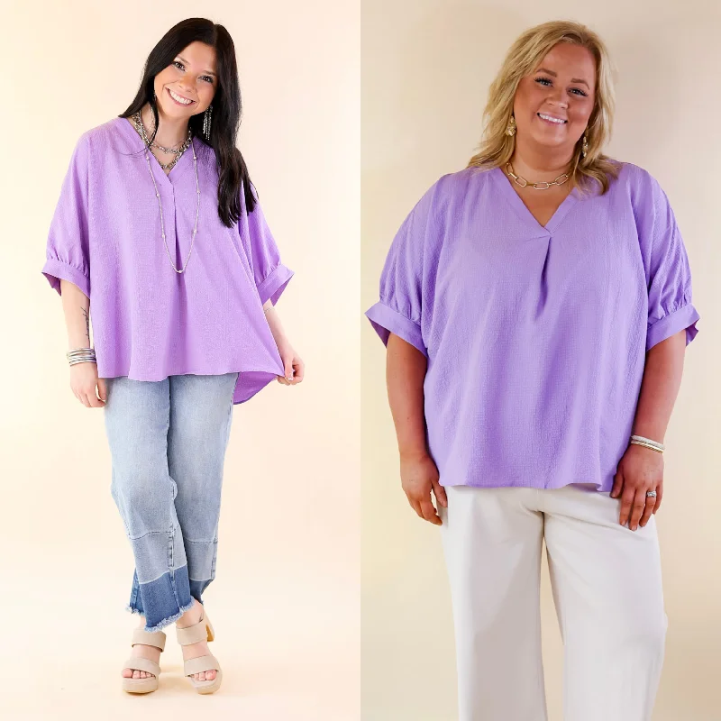 Chic and Charming V Neck Poncho Top with 3/4 Sleeves in Lavender Purple