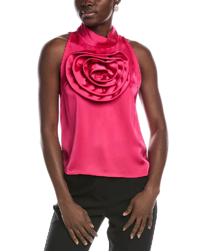 Gracia Flower Embellished Satin Top