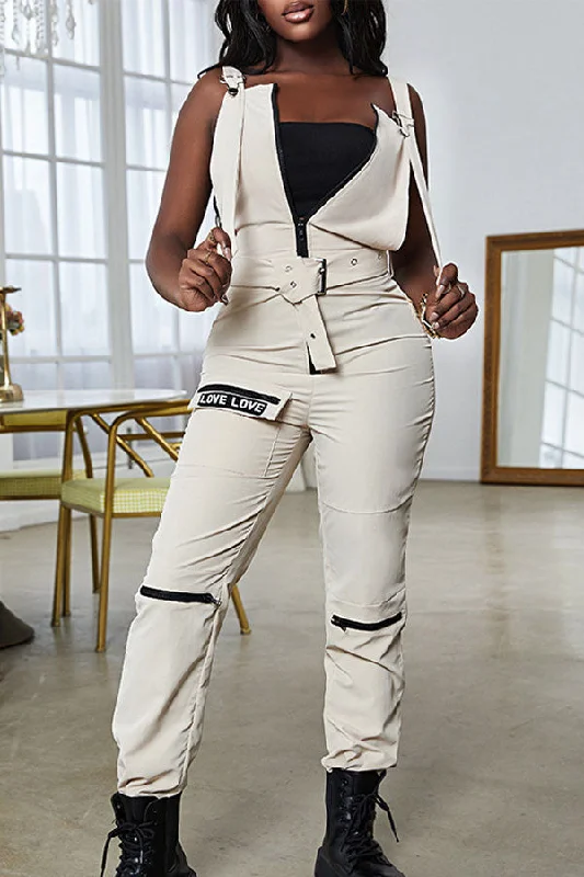 Hit Color Suspenders Urban Zipped Design Belted Jumpsuit