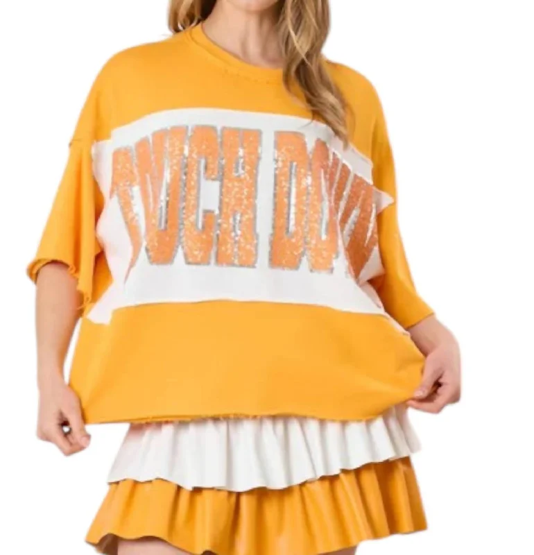 Touch Down Sequin Shirt In Orange