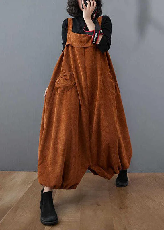 Unique Chocolate Pockets lantern Corduroy Jumpsuit Spring