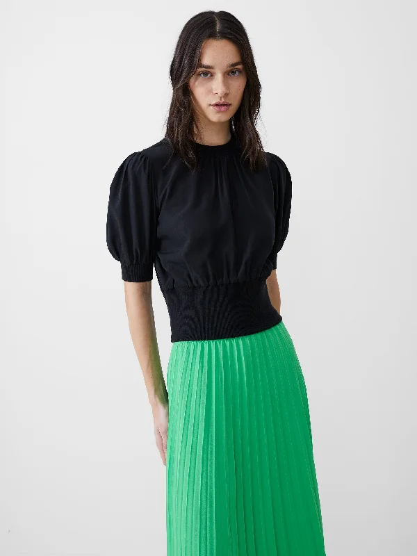 Mix Rib Trim Crepe Light Top