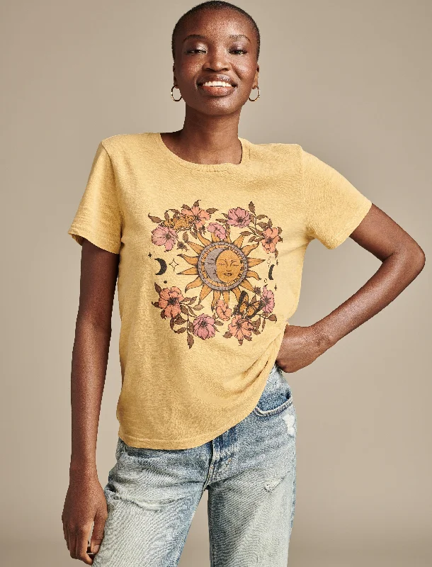 Lucky Brand Women's Sun Moon Floral Classic Crew