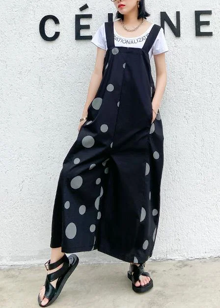 Black polka dot overalls 2024 new loose large size nine points straight wide leg pants