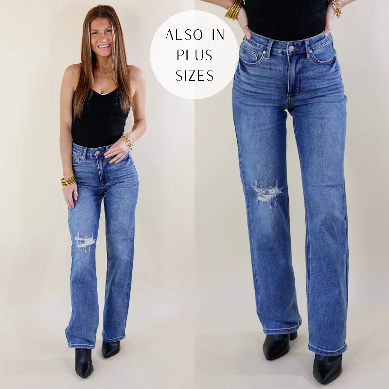 Judy Blue | Festival Feels Tummy Control 90's Straight Leg Jeans in Medium Wash