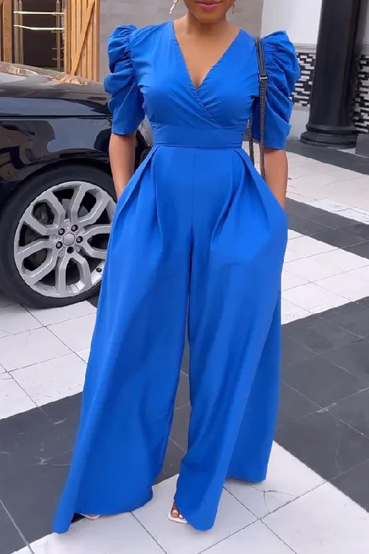 Solid Color Commuting Wide Leg Jumpsuit