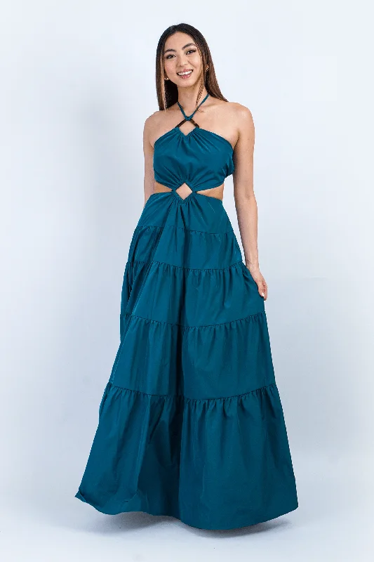 End Of Season Sale Teal Diamond Halter Cut Out Maxi
