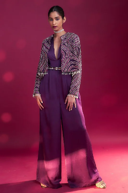 Purple Ajrakh Embroidered Jacket & Jumpsuit Set