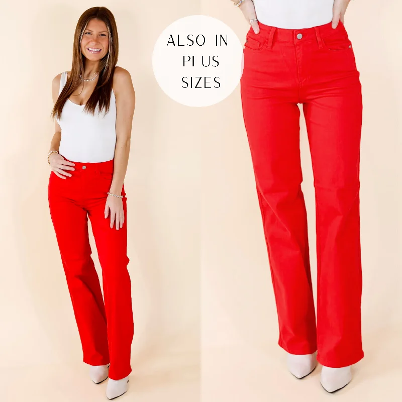 Judy Blue | For The Record Garment Dyed 90's Straight Leg Jeans in Red (Lots of Sizes)