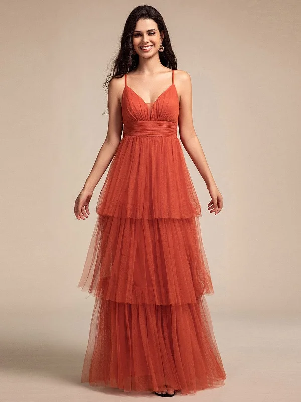 Tiered Spaghetti Strap Tulle Maxi Bridesmaid Dress Style Beyond Borders