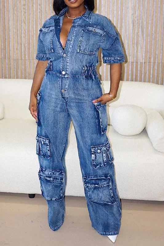 Denim Rocking Button Down Jumpsuit