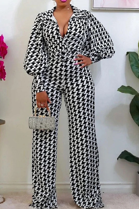 Houndstooth Lapel Classic Jumpsuit