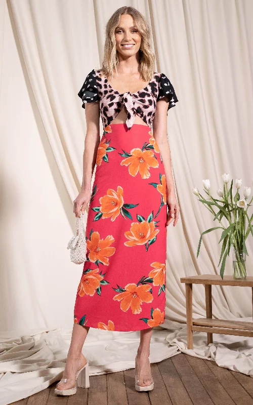 La Palma Maxi Dress In Red Tulip Mix Winter Warm - Up Sale
