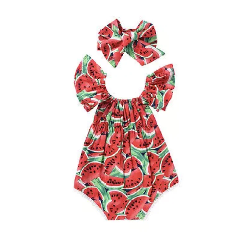 WATERMELON Red Romper with Headband