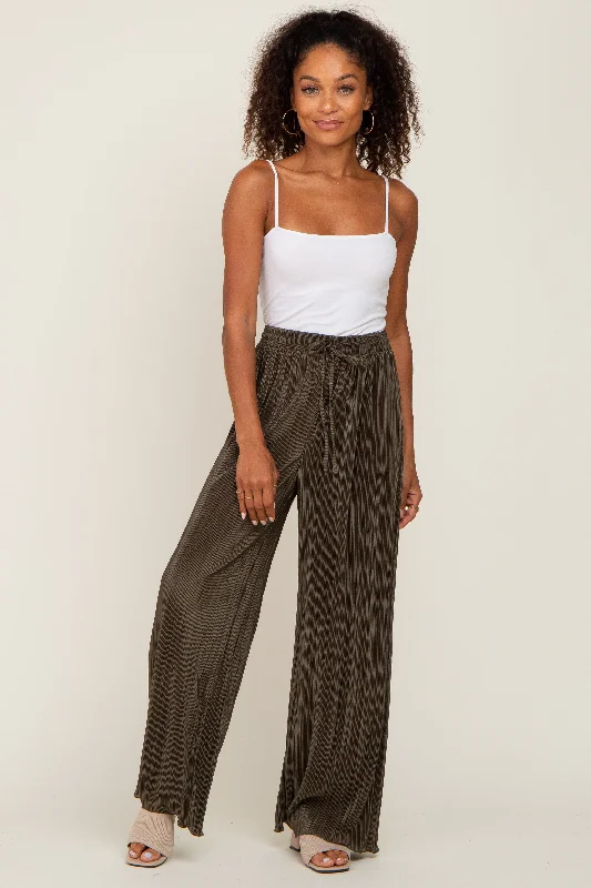 Olive Pleated Wide Leg Pants