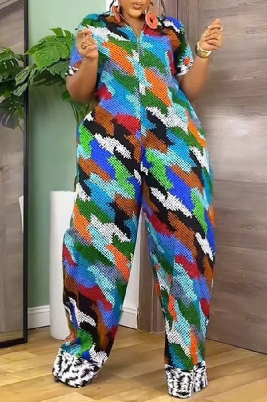 Color Block Laid Back Zipper Wide Leg Jumpsuit