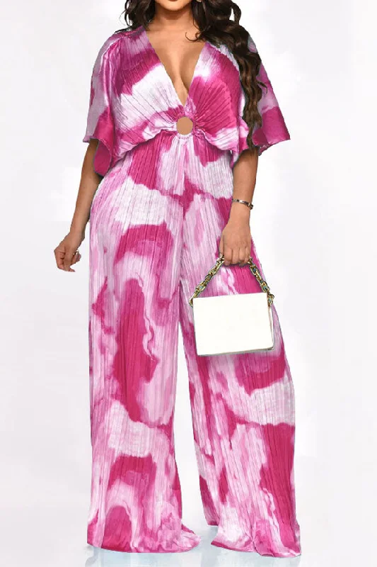 Tie Dye O-ring Design Relaxed Wide Leg Jumpsuit