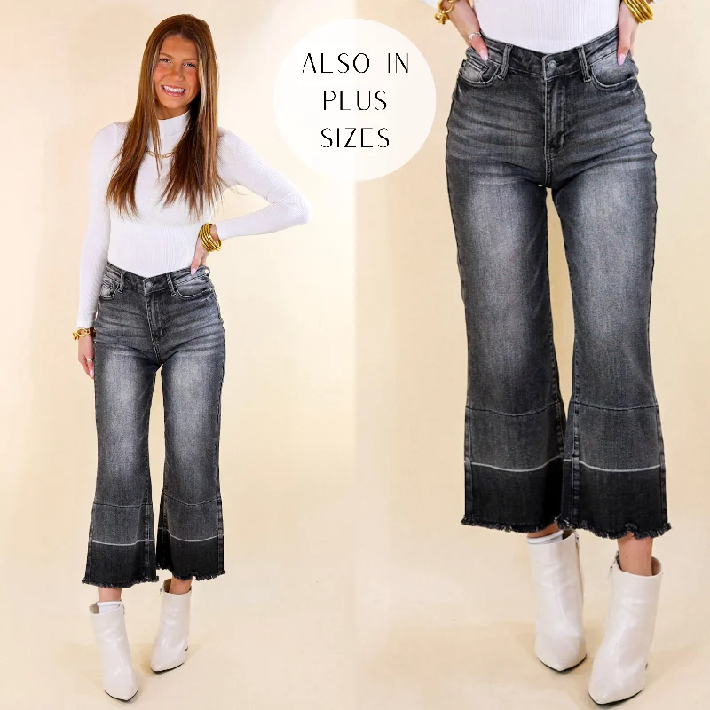 Last Chance Size 1, 22W & 24W | Judy Blue | Full of Delight Wide Leg Release Hem Cropped Jeans in Black Wash