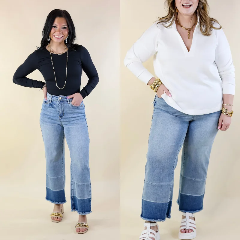 Last Chance Size 22W & 24W | Judy Blue | Full of Delight Wide Leg Release Hem Cropped Jeans in Light Wash