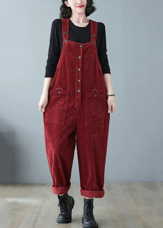 Chic Mulberry Slash Neck Cozy Corduroy Jumpsuits Fall