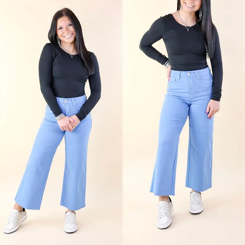 Judy Blue | Sign Me Up Tummy Control Cropped Wide Leg Jeans in Sky Blue