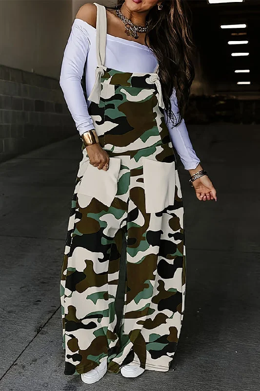 Camouflage Hippy Patch Pocket Suspenders Jumpsuit