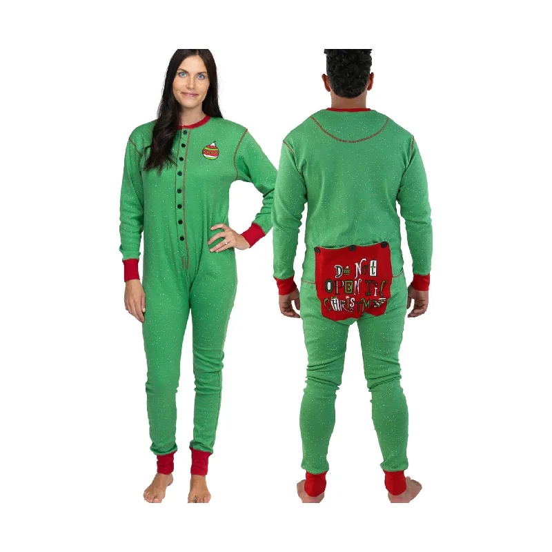 Lazy One Don't Open Till Christmas Adult Onesie Flapjack - Green FINAL SALE