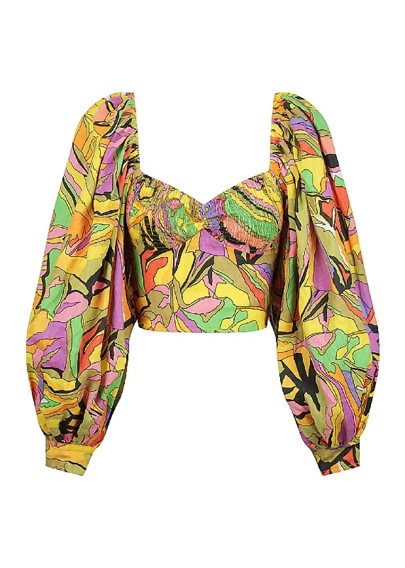 Women's Exaggerated Puff Sleeve Top In Birds Of Paradise