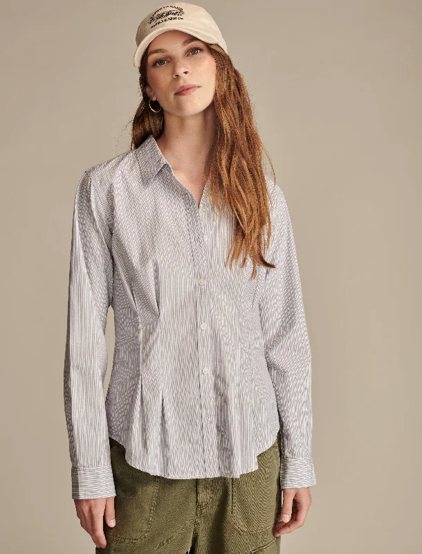 Lucky Brand Women's Stripe Peplum Buttondown Core Shirt