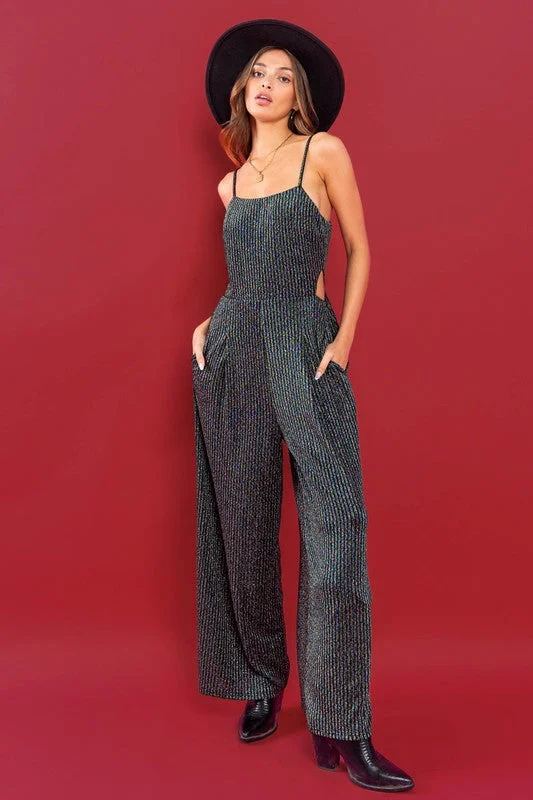 GREEN STRIPE SIDE CUT-OUT DETAILED JUMPSUIT BIU60978