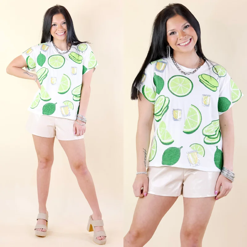 Queen Of Sparkles | Citrus Celebration Lime and Tequila Shot Top in White