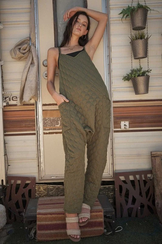 OLIVE V-NECK SLEEVELESS QUILTED JUMPSUIT BL60000EMSA