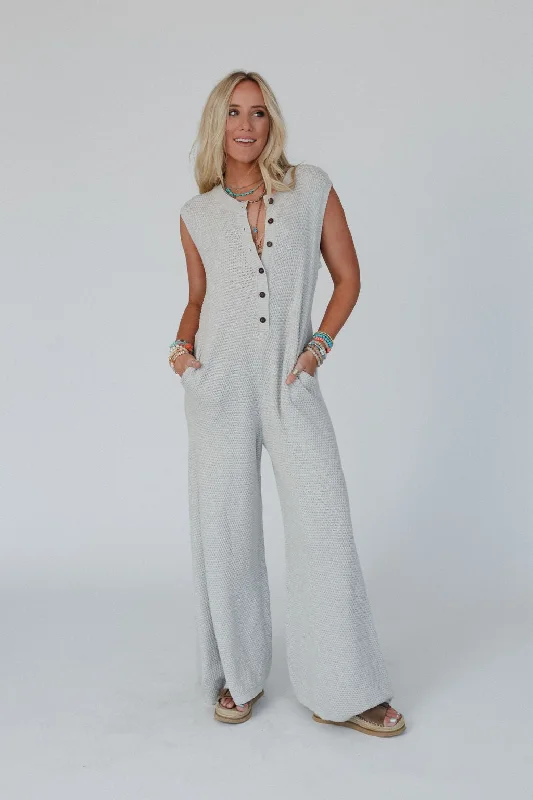 So In Love Button Up Jumpsuit - Heather Gray