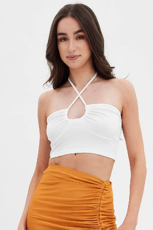 White Keyhole Halter Top