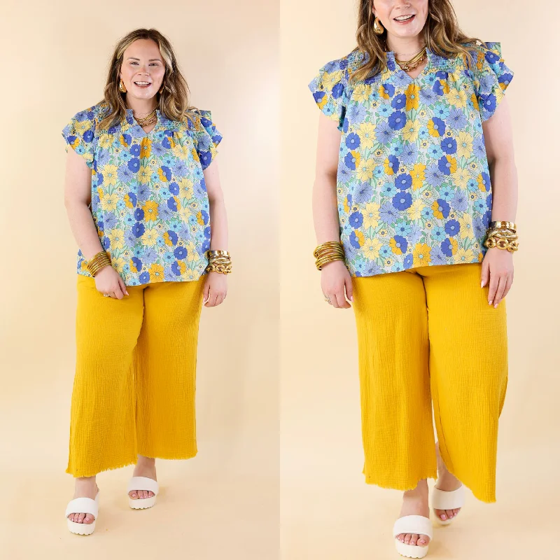 Right On Cue Elastic Waistband Cropped Pants with Frayed Hem in Yellow