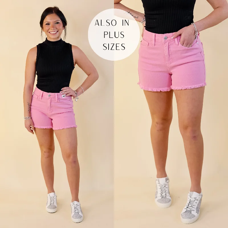 Judy Blue | Sunlight Spectrum Garment Dyed Fray Hem Shorts in Light Pink Wash