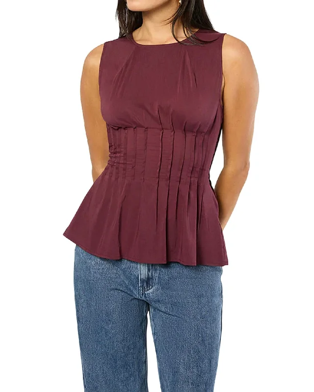 Pleated Peplum Top In Eggplant