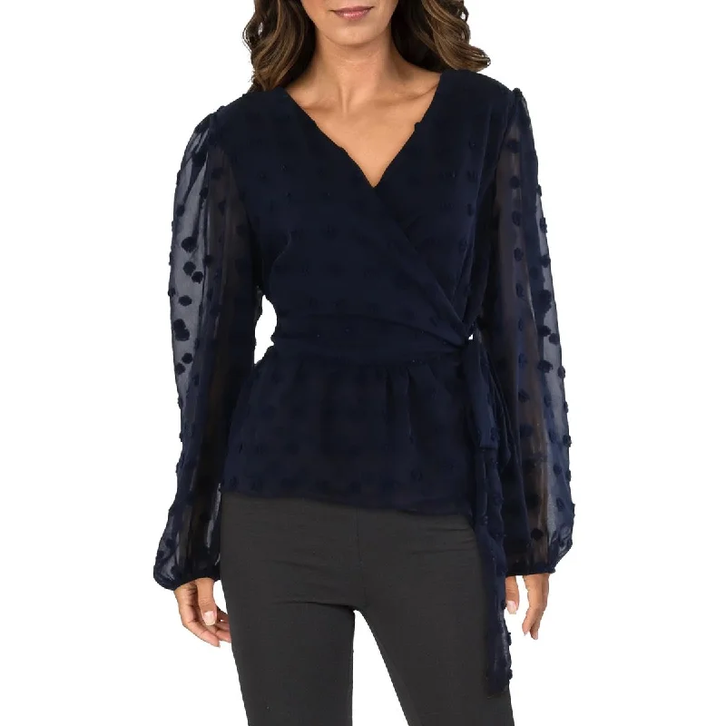 Womens Chiffon Long Sleeves Wrap Top