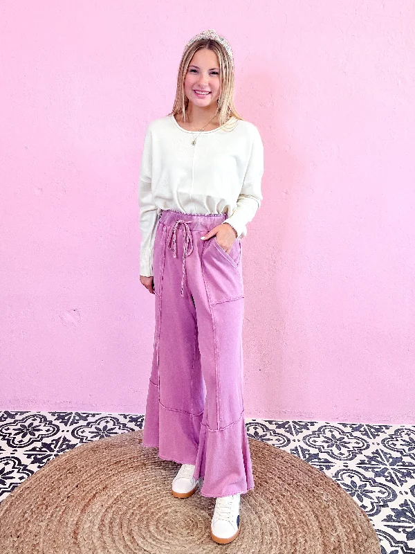 Comfy Terry Knit Wide Leg Pants