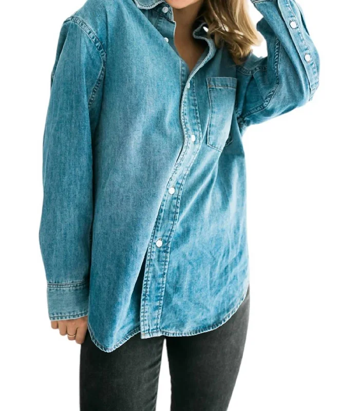 Grace Denim Button Down Shirt In Blue