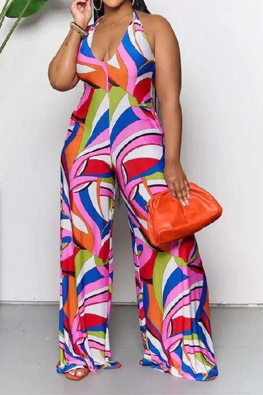 Graphic Print Feminine Wide Leg Jumpsuit