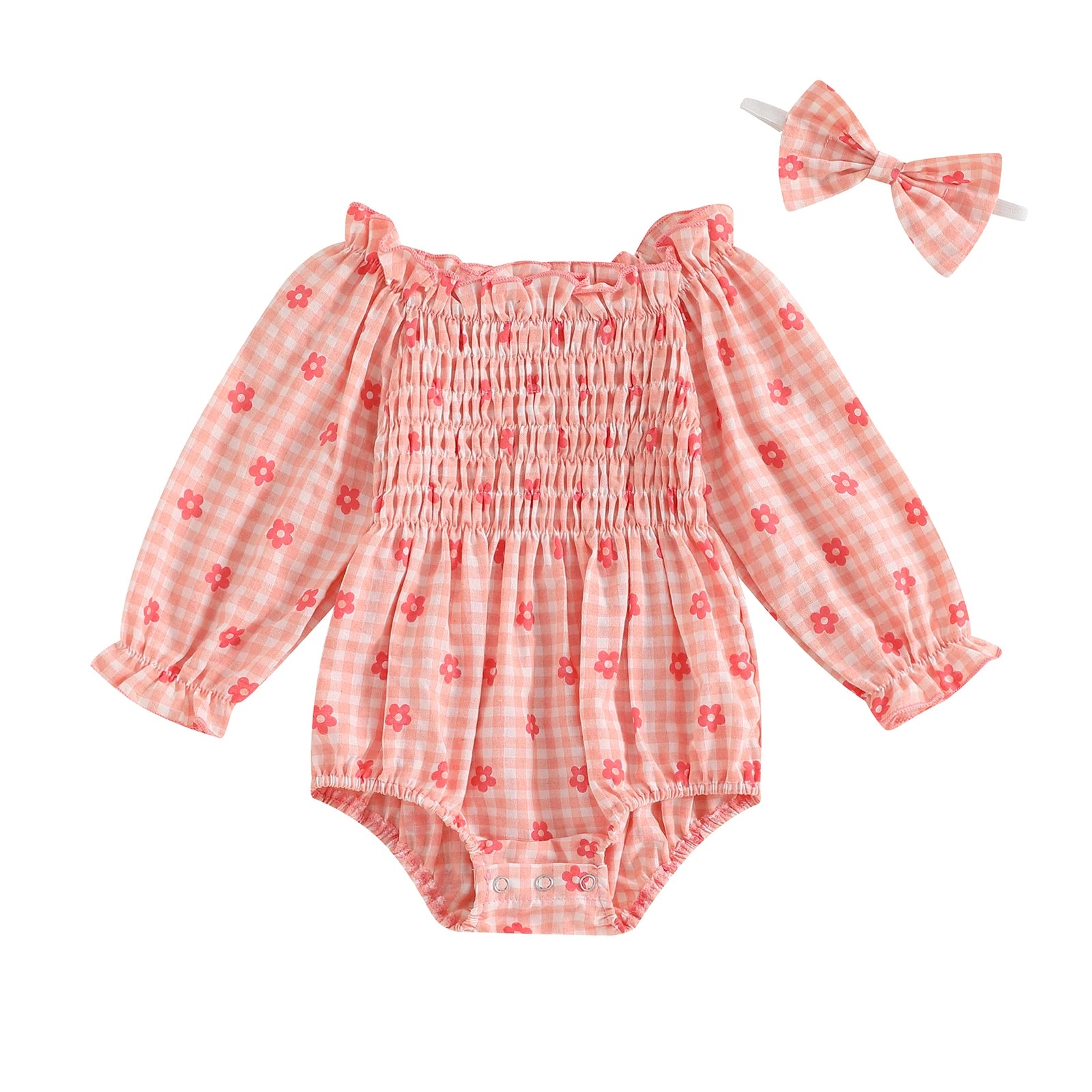 FLOWERS Plaid Smocked Romper