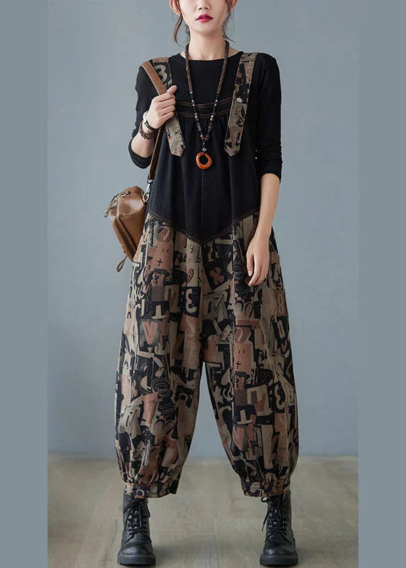 Fashion Black Pockets Button Print Patchwork Fall Pants