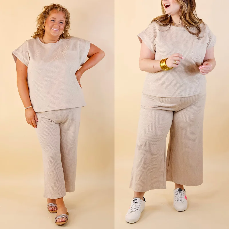 Glamour on the Go Textured Wide Leg Pant in Cream