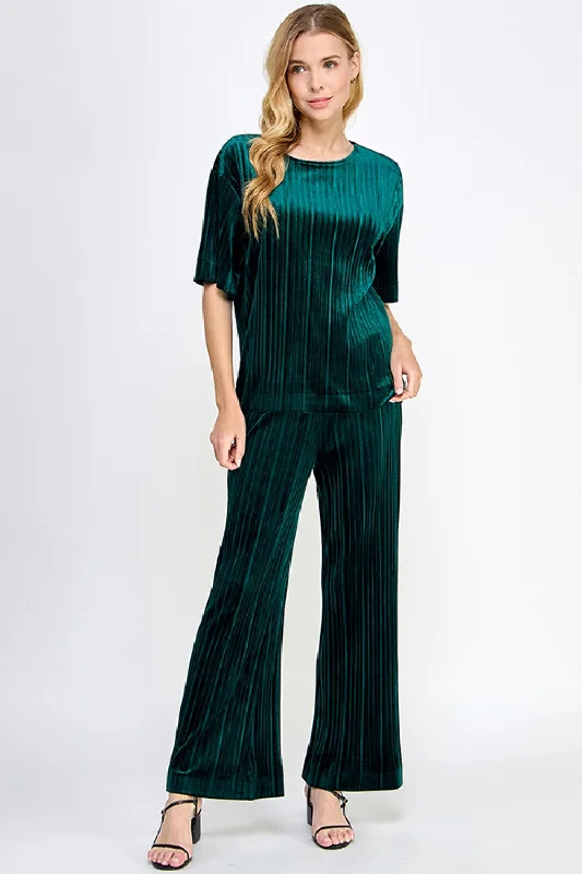 Velvet Pleated Pants-Green