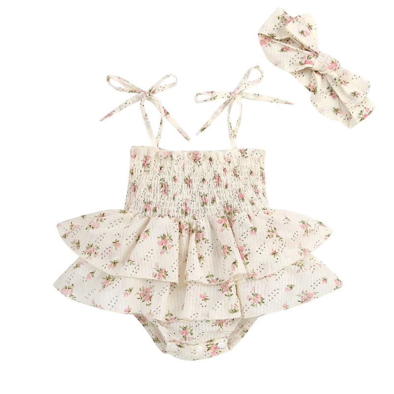 KIERA Floral Layered Ruffle Romper with Headband