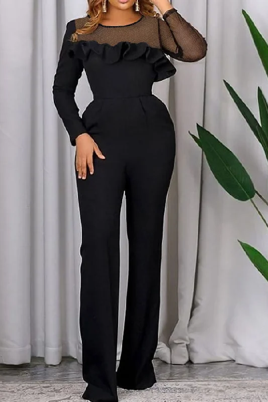 Mesh Patchwork Stunning Ruffle Design Jumpsuit