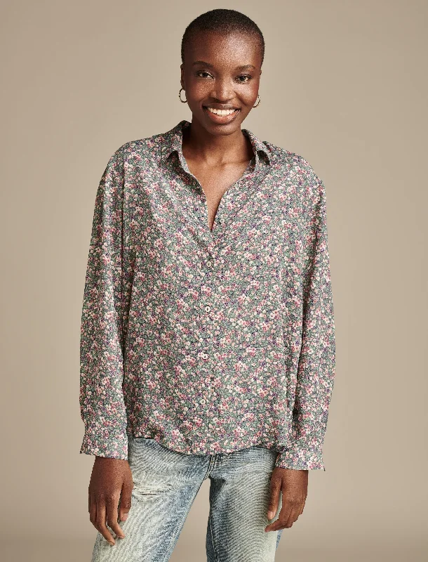 Lucky Brand Women's Printed Pleated Back Buttondown