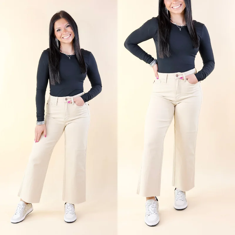 Judy Blue | Sign Me Up Tummy Control Cropped Wide Leg Jeans in Bone Cream